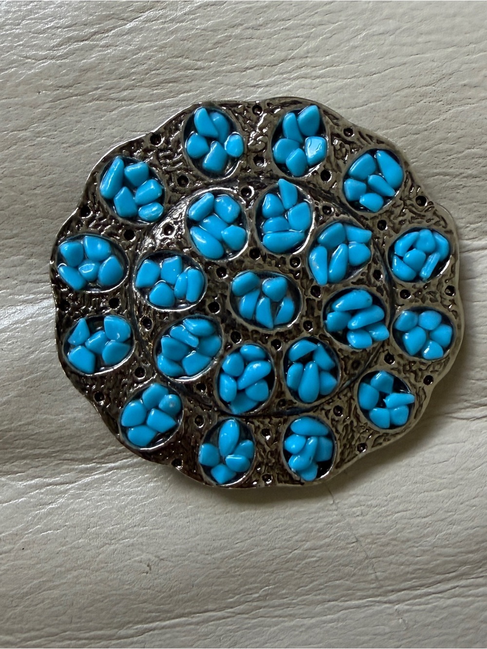 Turquoise Stone Dome Brooch - Women Accessories